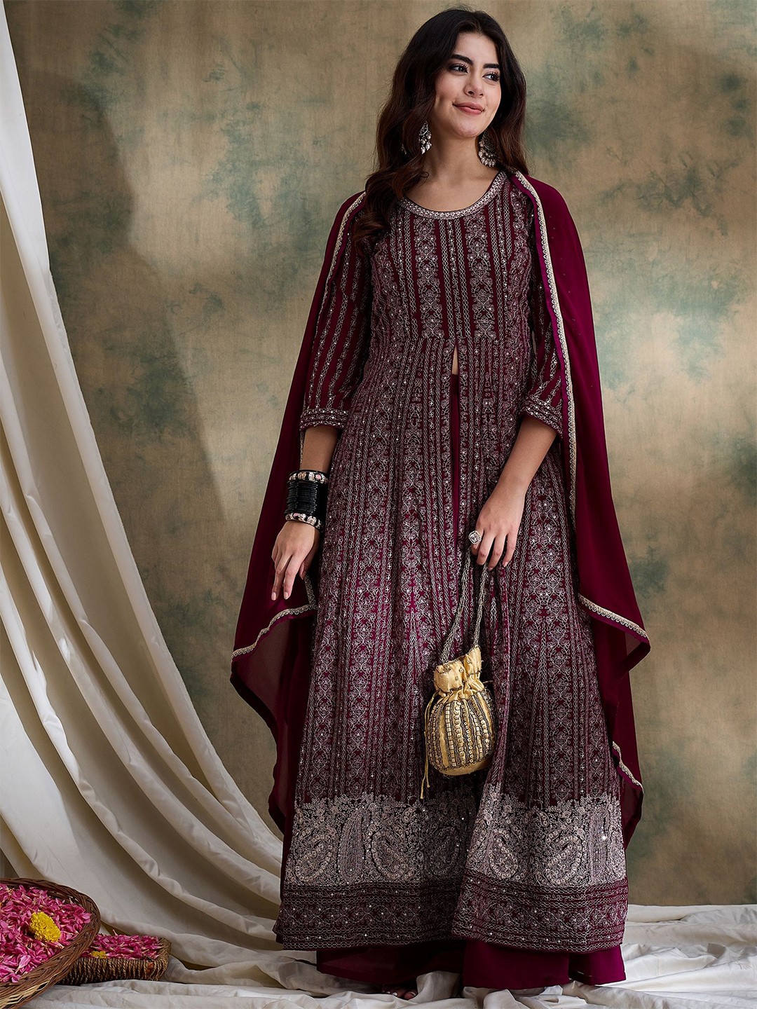 

Miss Ethnik Embroidered Thread Work Ready to Wear Lehenga & Blouse With Dupatta, Purple