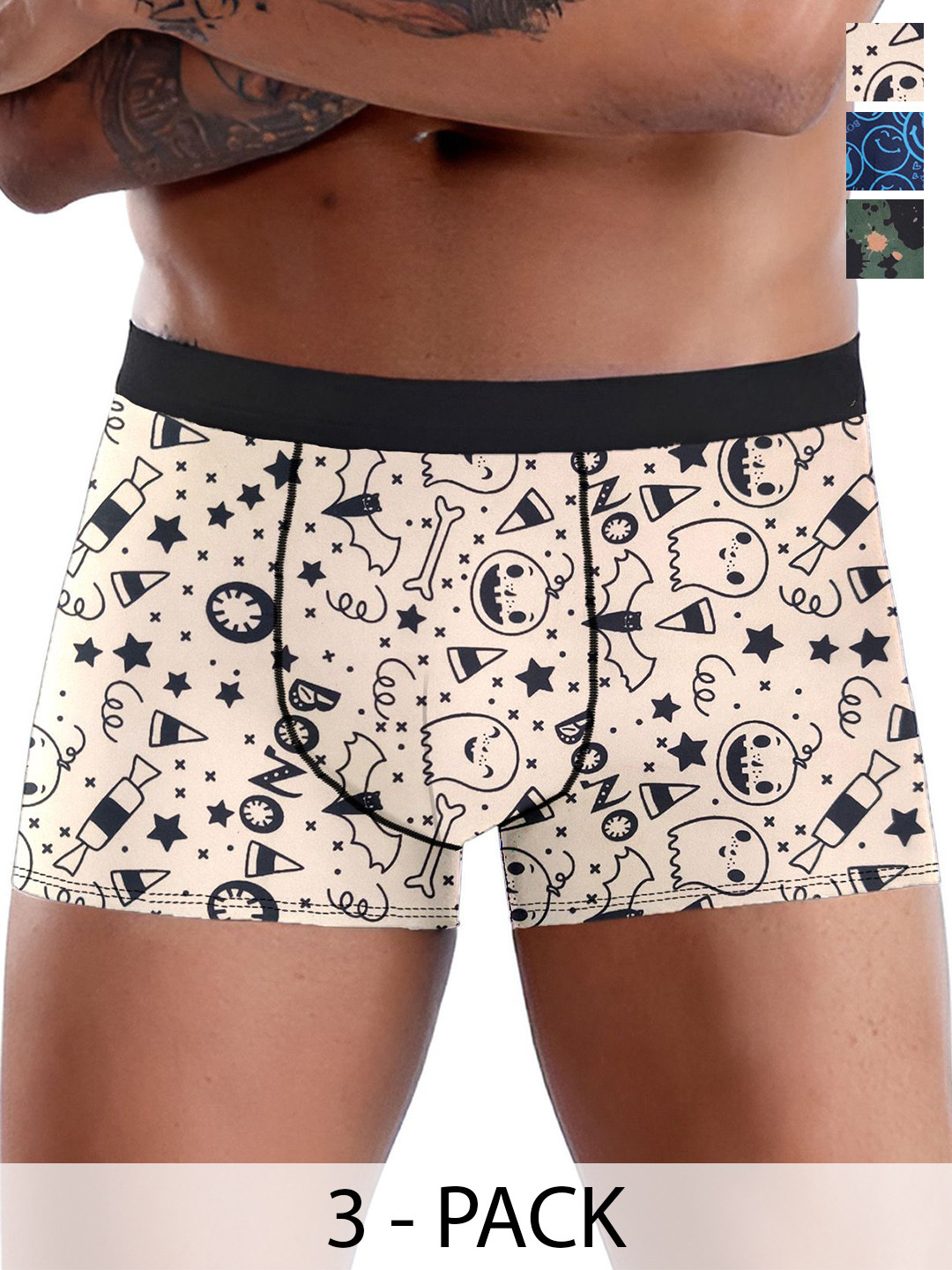 

DISPENSER Men Pack Of 3 Printed Trunks, Peach