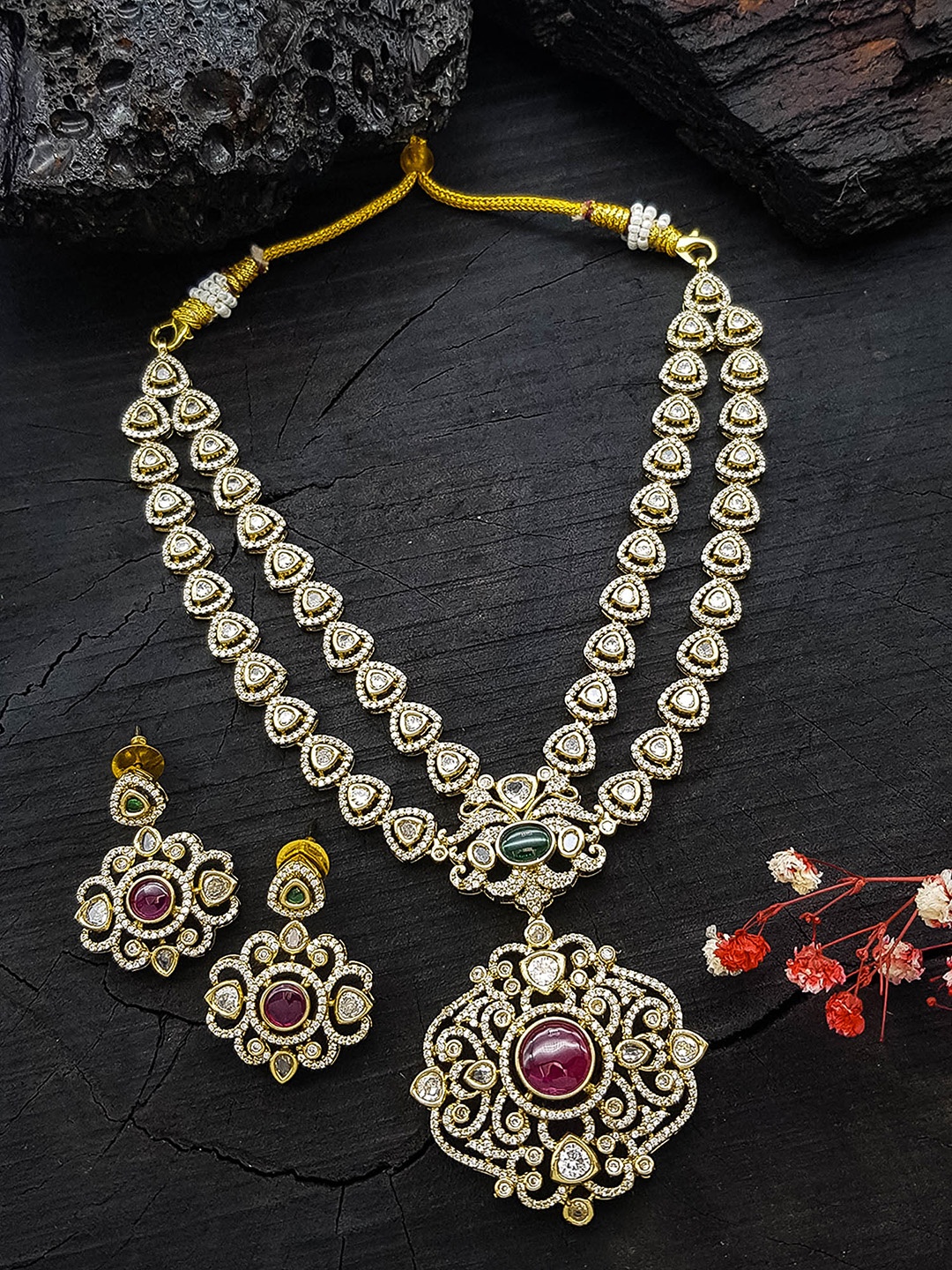 

GRIIHAM Gold-Plated CZ Studded Necklace & Earrings