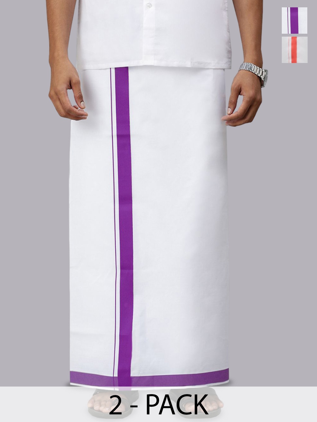 

Ramraj Men Pack Of 2 Solid Dhotis With Border, White