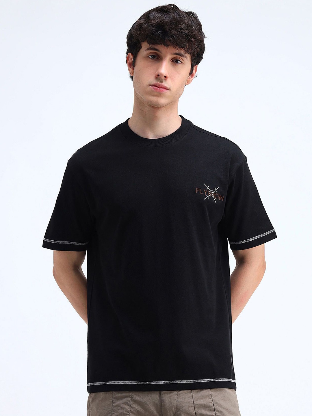 

Flying Machine Men Graphic Printed Round Neck Cotton T-shirt, Black