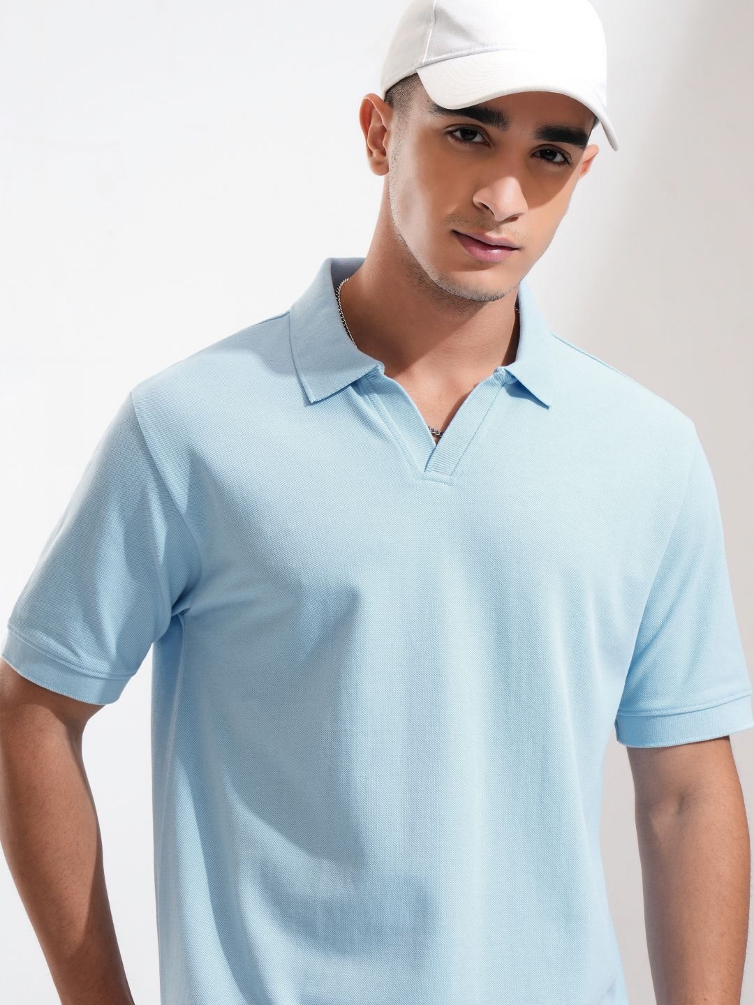 

HIGHLANDER Men Solid Polo Collar Cotton Relaxed Fit T-shirt, Blue