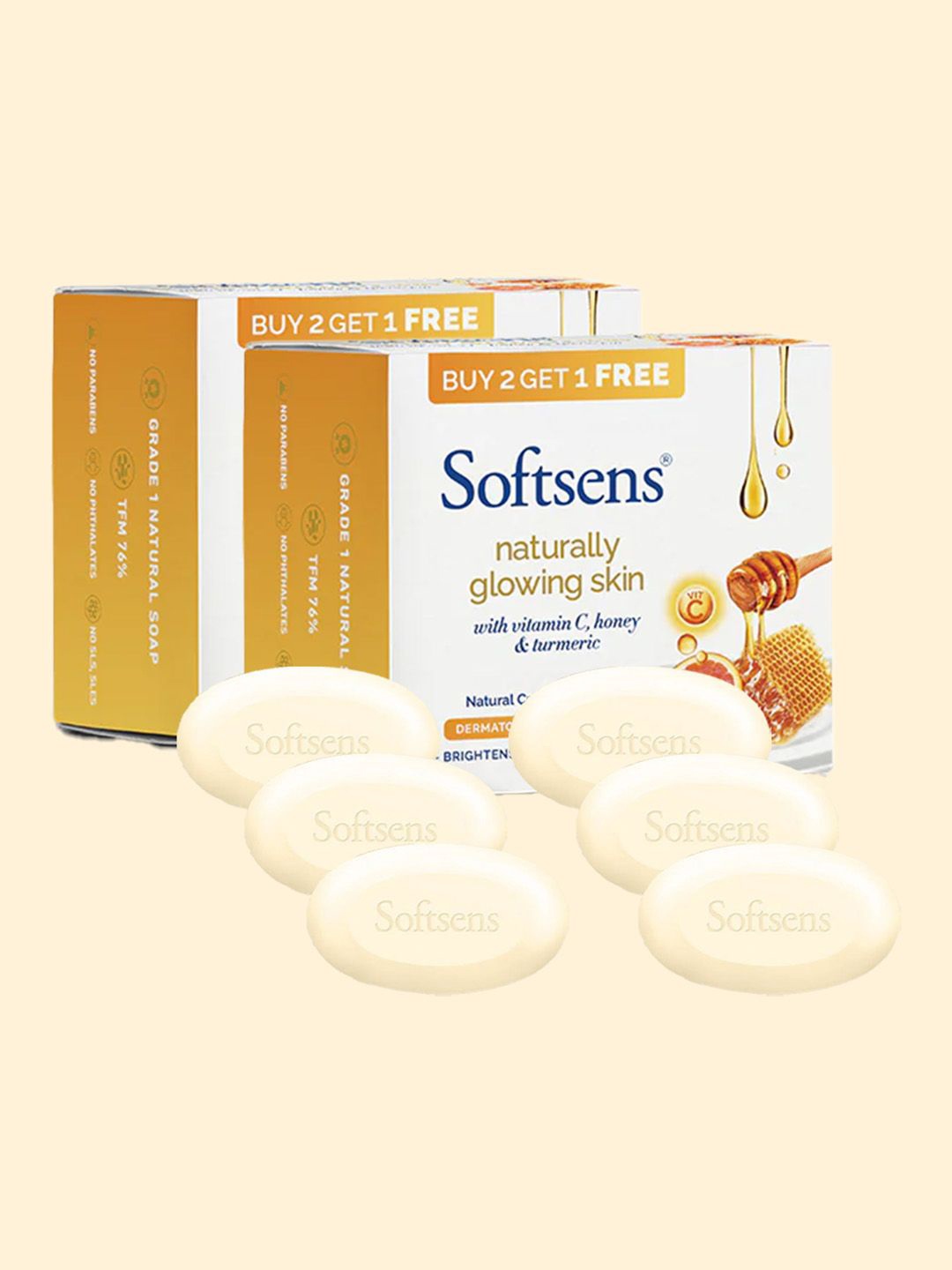 

Softsens Set Of 6 Naturally Glowing Skin Cream Bar Soap - 100g Each