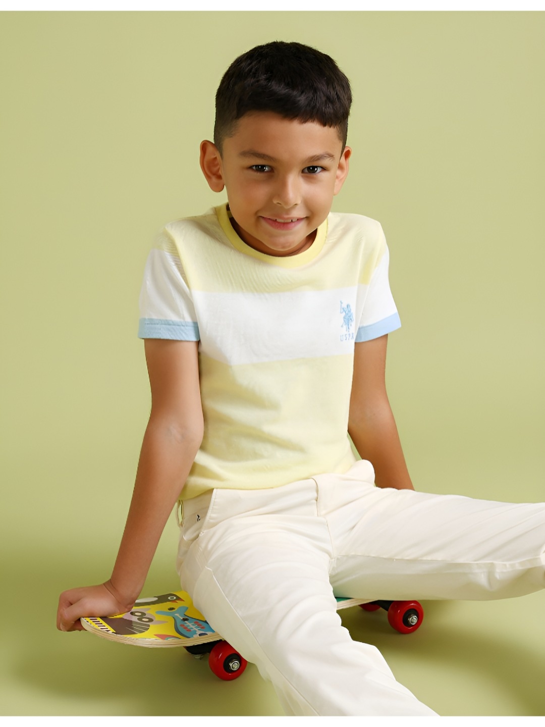 

U.S. Polo Assn. Kids Boys Brand Logo Printed Round Neck Cotton T-shirt, Yellow