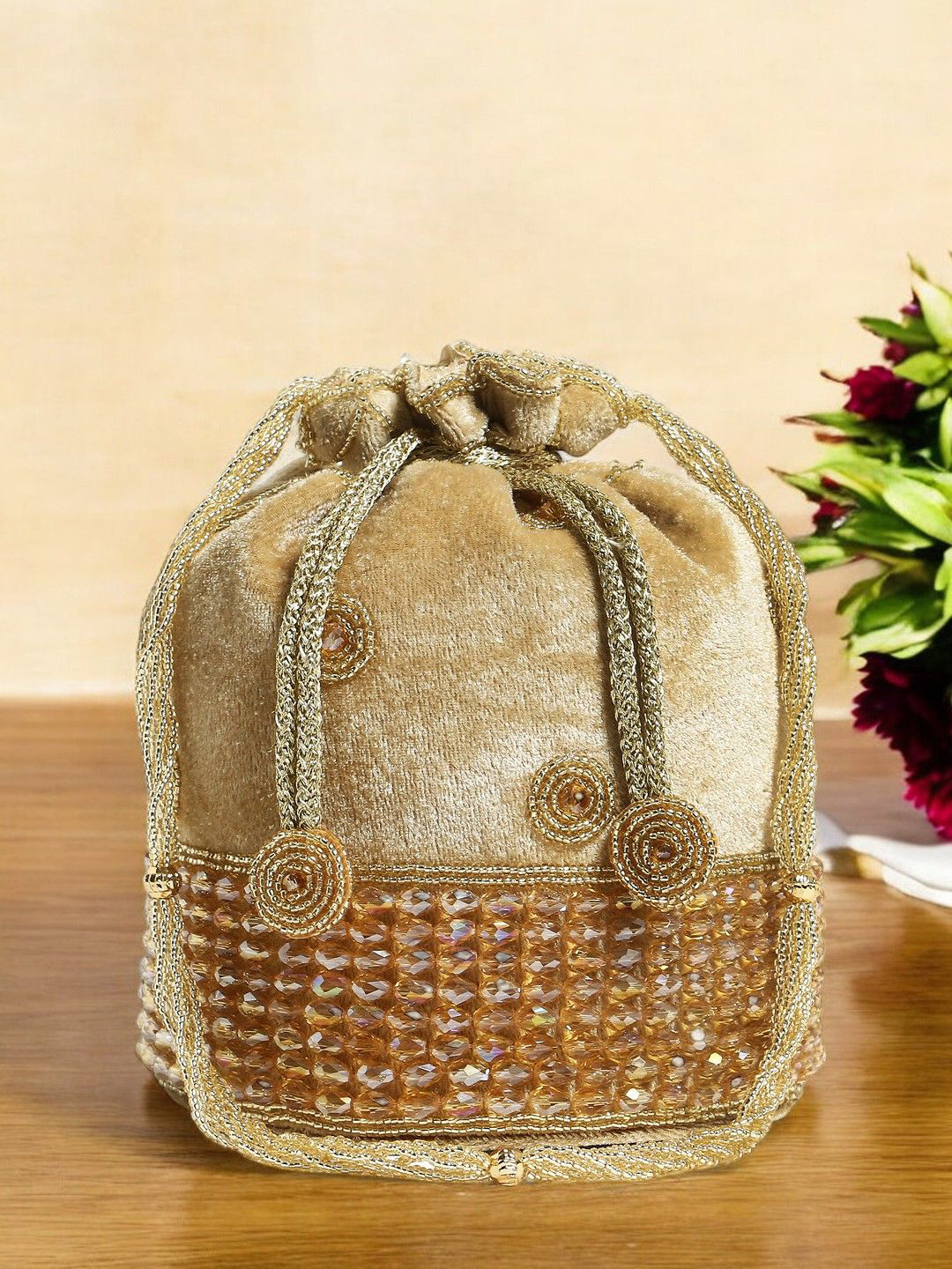 

Exotic Embellished Potli Clutch, Beige
