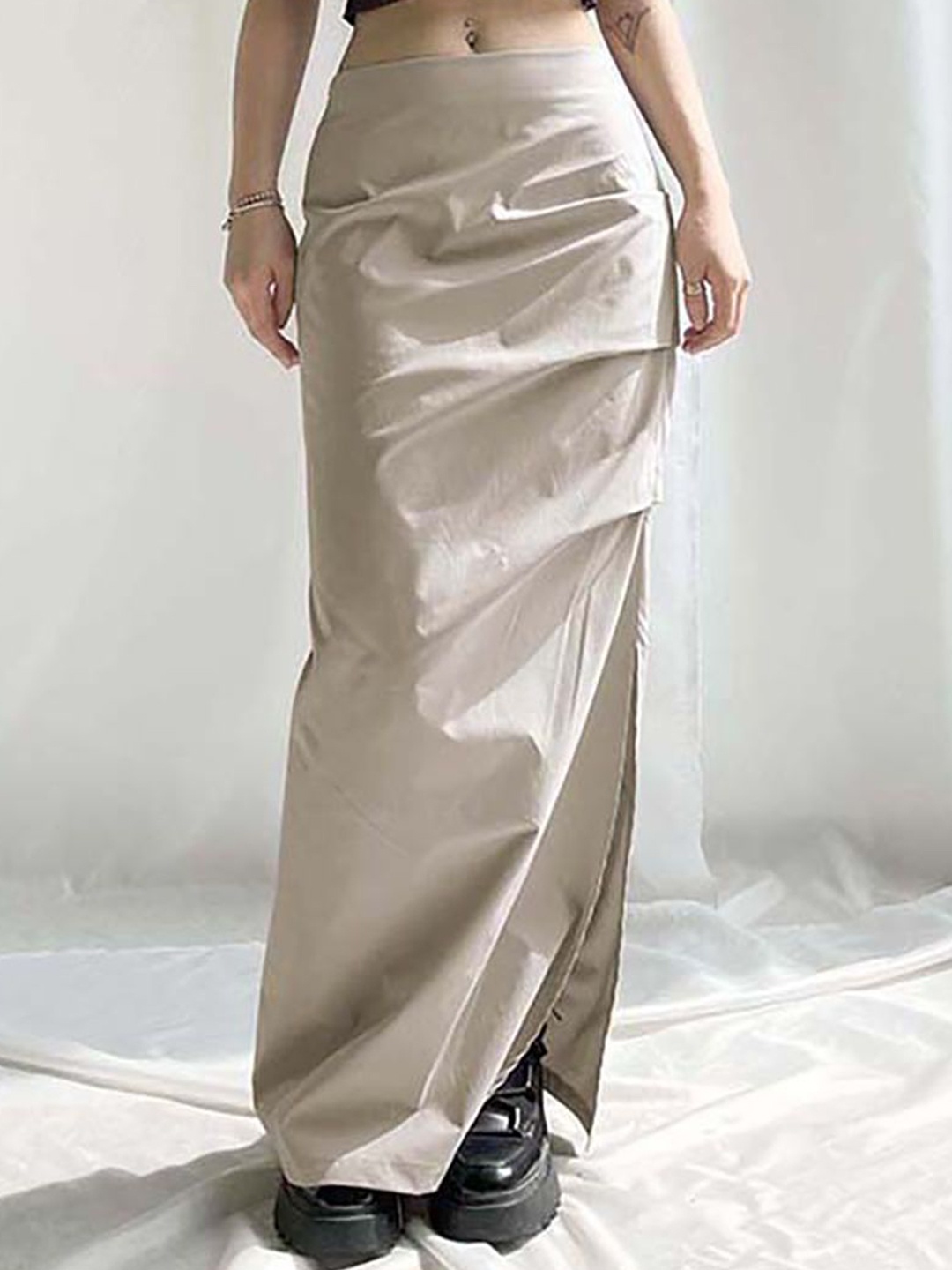 

StyleCast x Revolte Women Solid Flared Maxi Skirt, Grey