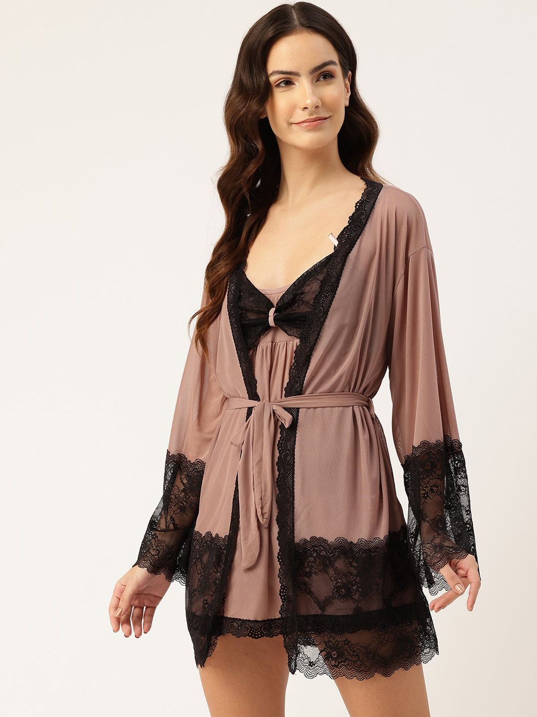 

Ms.Lingies Self Design Shoulder Straps Robe Baby Doll, Brown