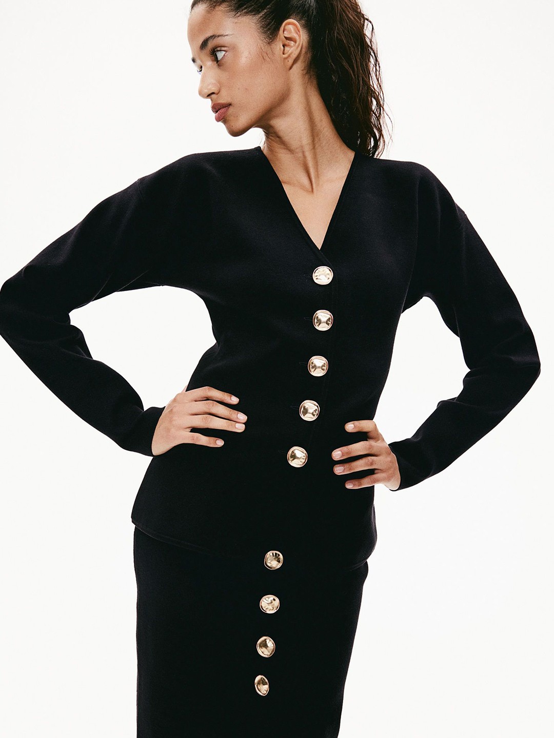 

H&M V-Neck Fine-Knit Cardigan, Black