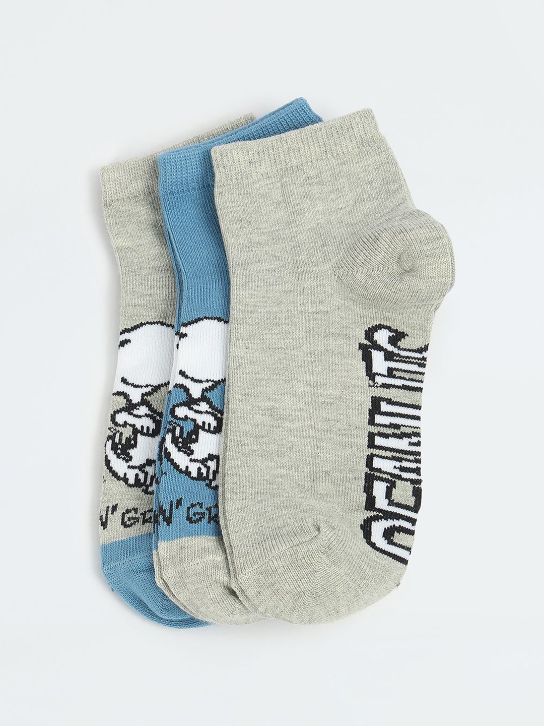 

max Boys Pack Of 3 Ankle-Length Socks, Grey