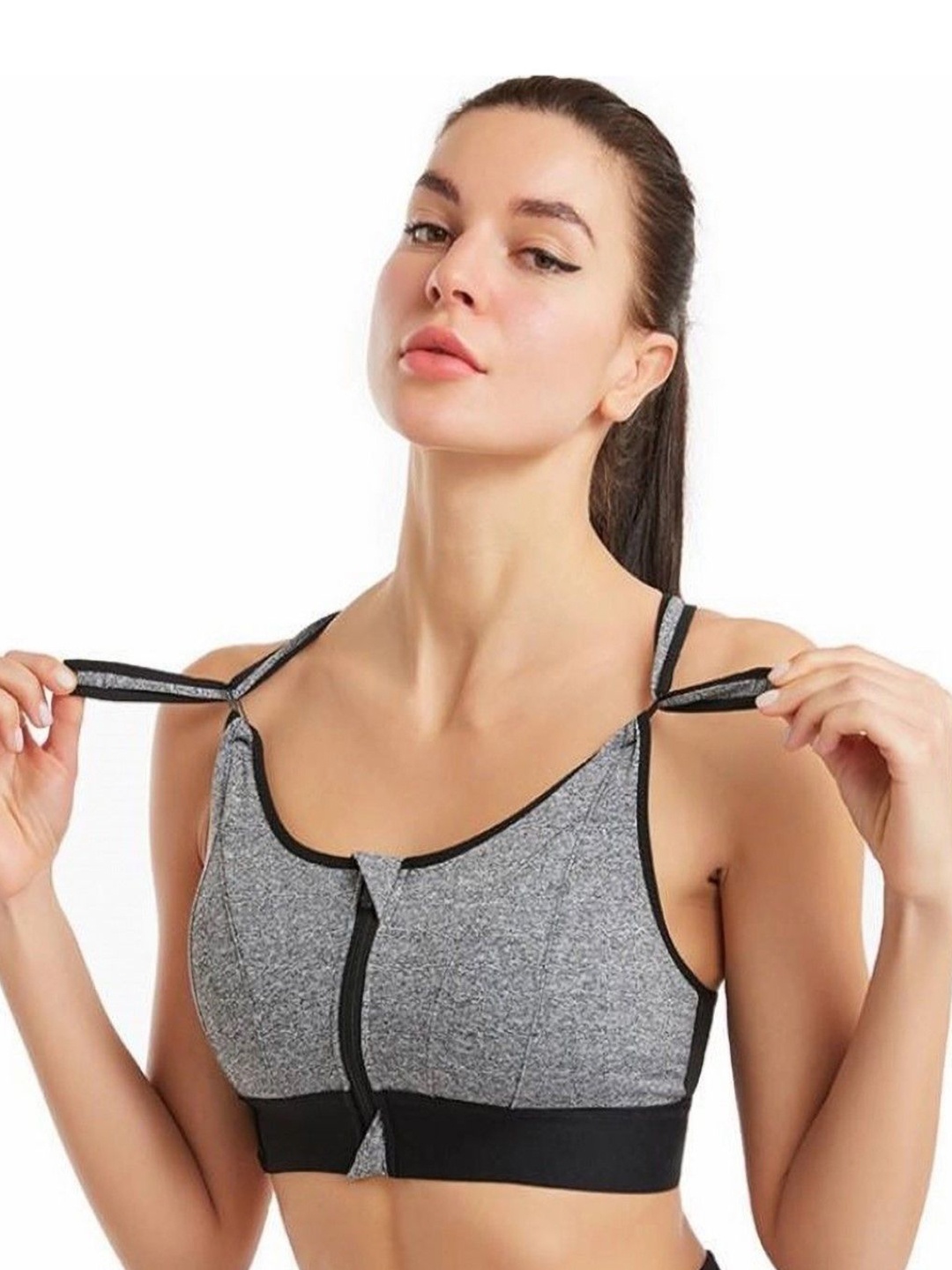 

Bella Voste Women Colourblocked Removable Padding Full Coverage Workout Bra, Grey