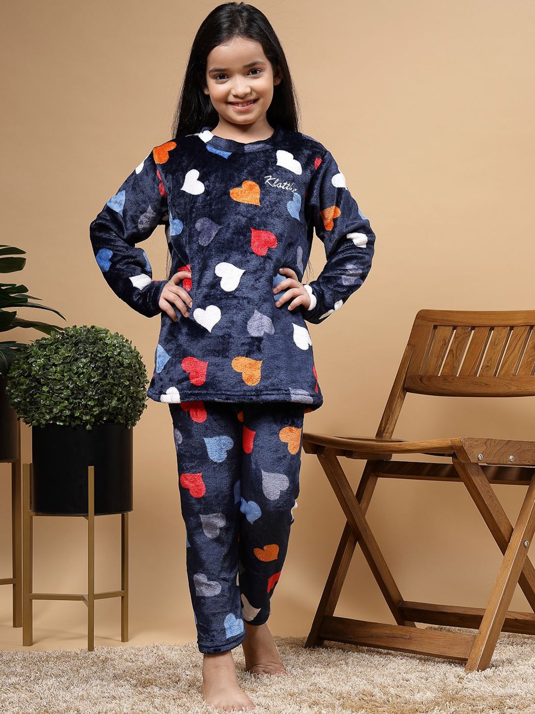 

KLOTTHE Girls Printed Wool Night Suit, Blue