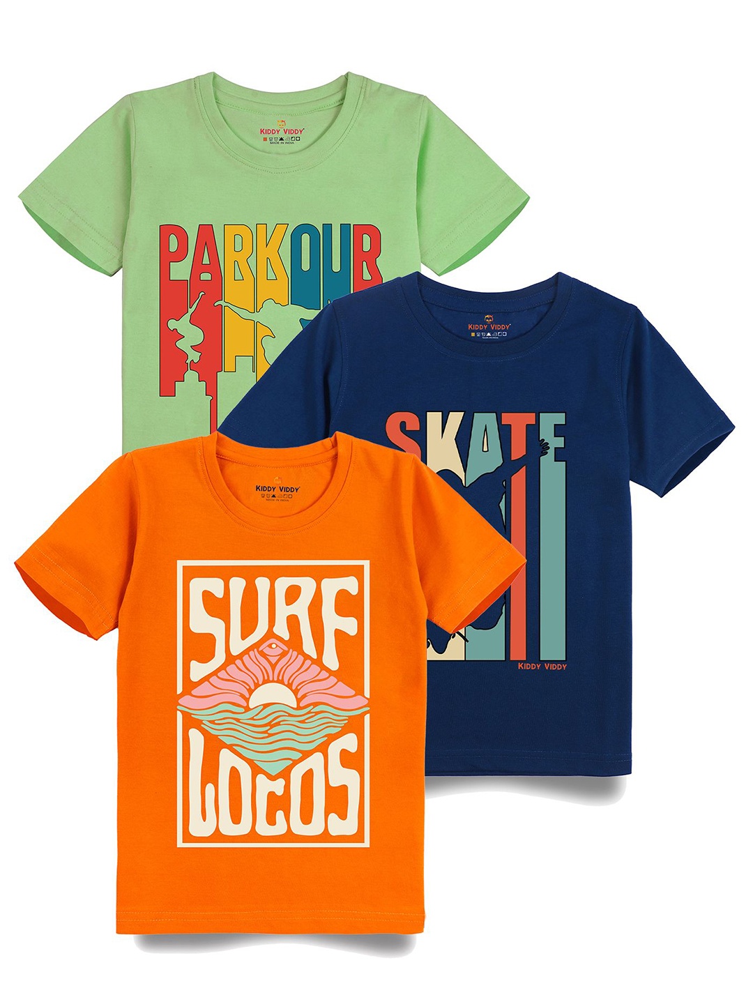 

AUSK Boys Pack Of 3 Graphic Printed Round Neck Cotton T-shirts, Navy blue