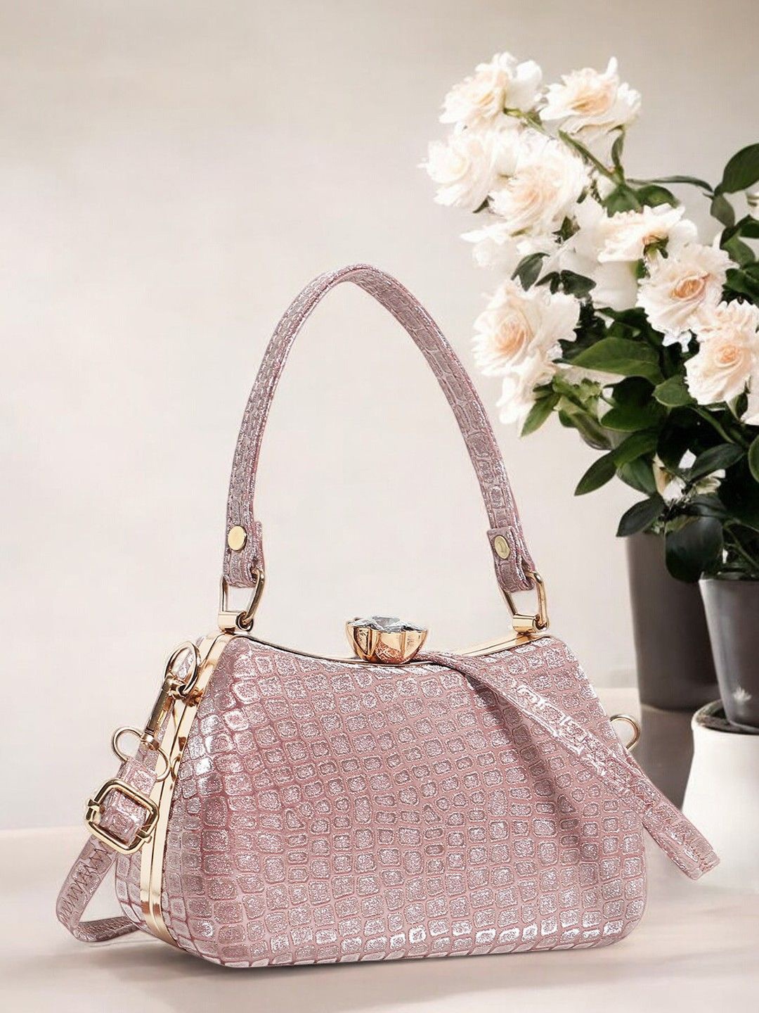 

Exotic Textured Jute Box Clutch, Pink