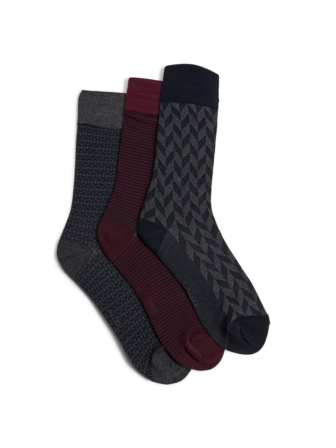 

ALDO Men Pack Of 3 Patterned Ankle-Length Socks, Grey
