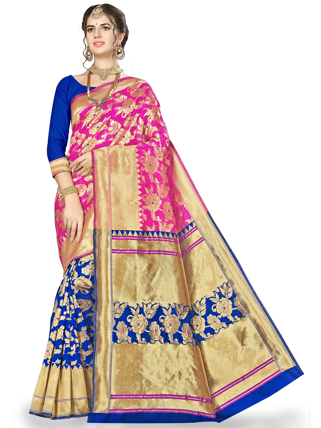 

Maroosh Ethnic Motifs Woven Design Zari Banarasi Saree, Pink