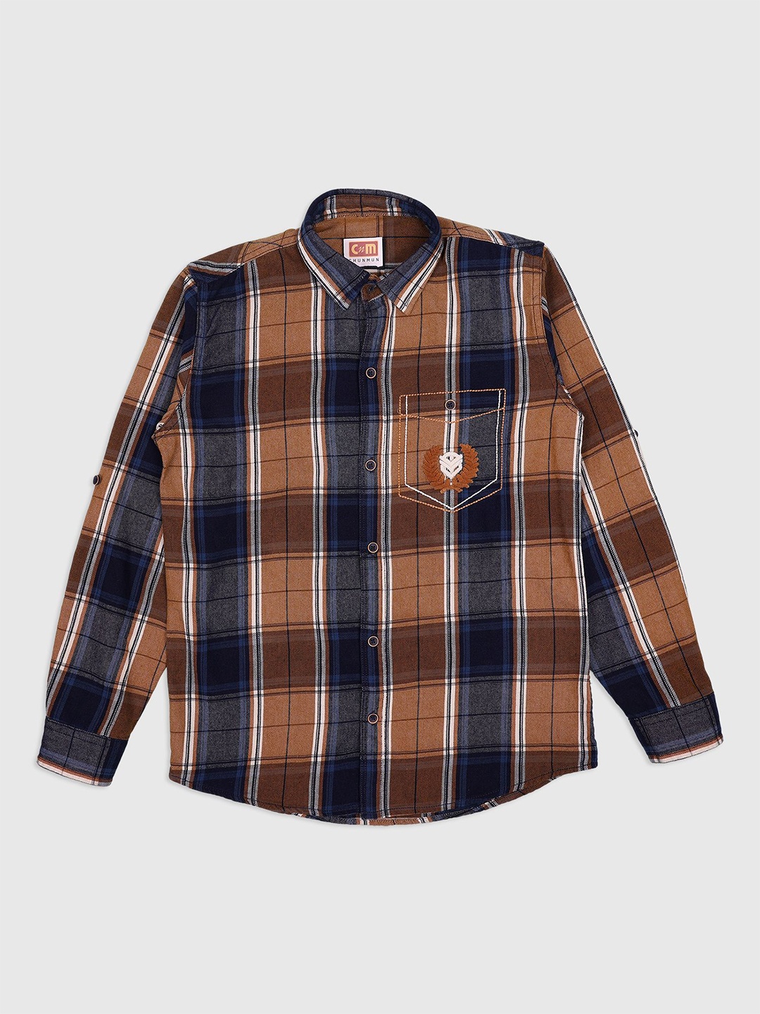 

CHUNMUN Boys Spread Collar Tartan Checked Cotton Casual Shirt, Brown