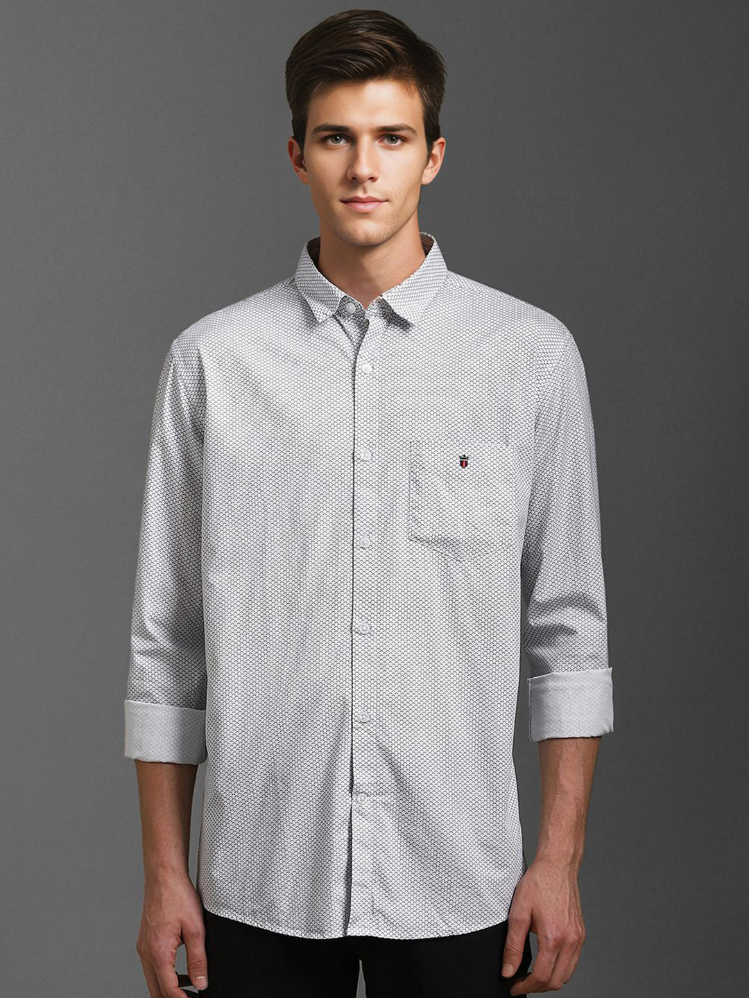

Louis Philippe Sport Men Slim Fit Micro Ditsy Printed Pure Cotton Casual Shirt, White