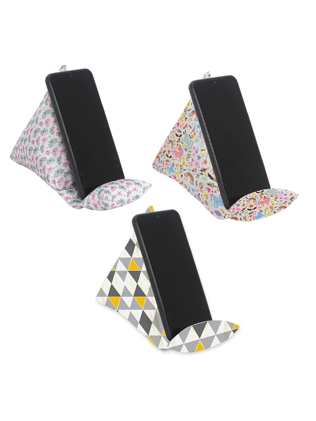 

prettykrafts Pink & White 3 Pieces Geometric Printed Phone Stands