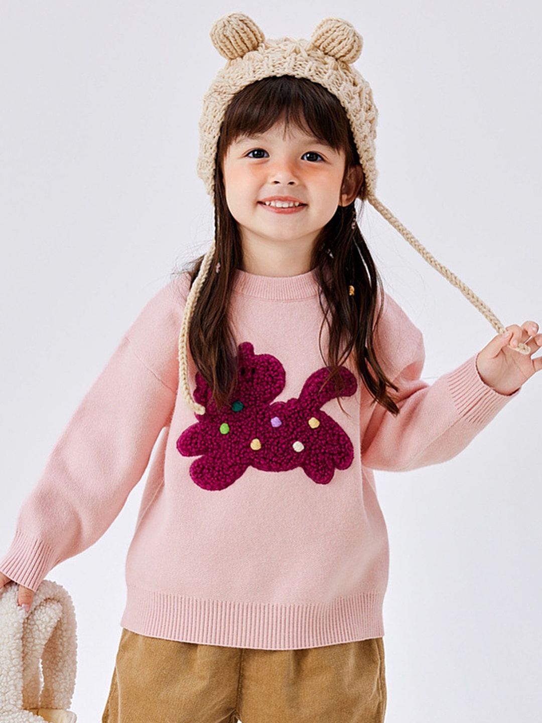 

LULU & SKY Girls Graphic Printed Round Neck Acrylic Pullover Sweatshirt, Pink