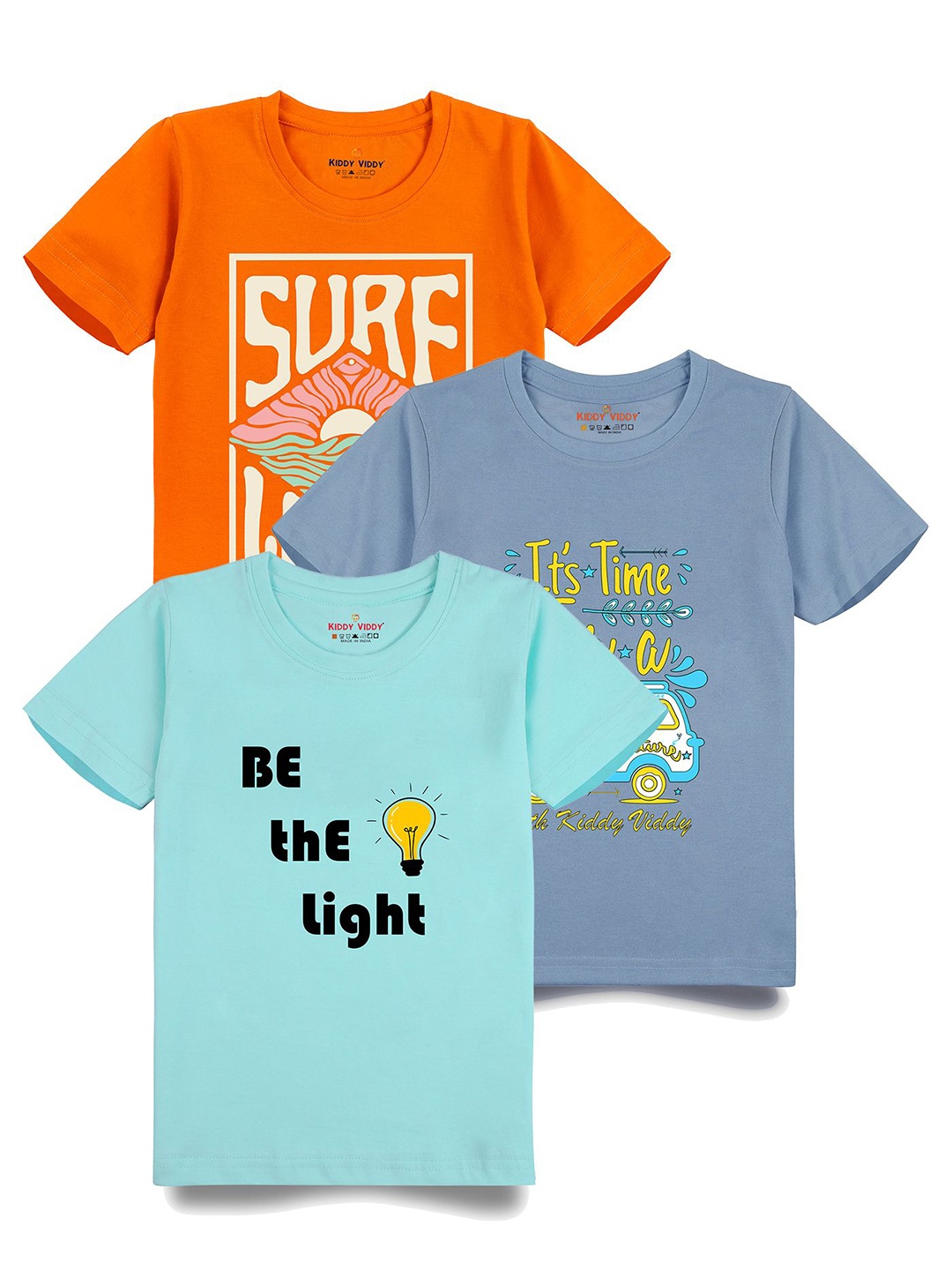 

AUSK Boys Pack Of 3 Graphic Printed Round Neck Cotton T-shirts, Sea green