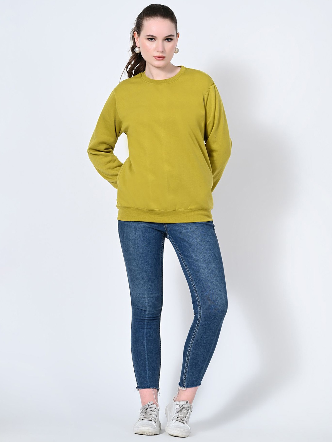 

BAESD Women Solid Round Neck Fleece Pullover Sweatshirt, Olive