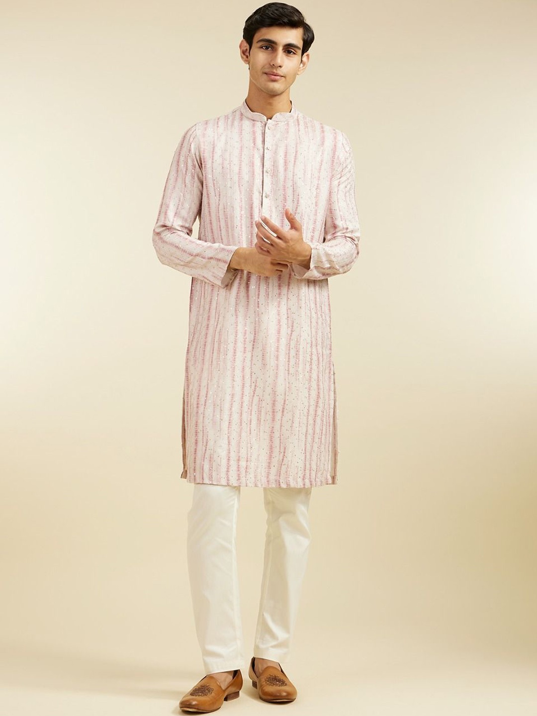 

Diwas by Manyavar Abstract Printed Sequinned Straight Kurta, Pink