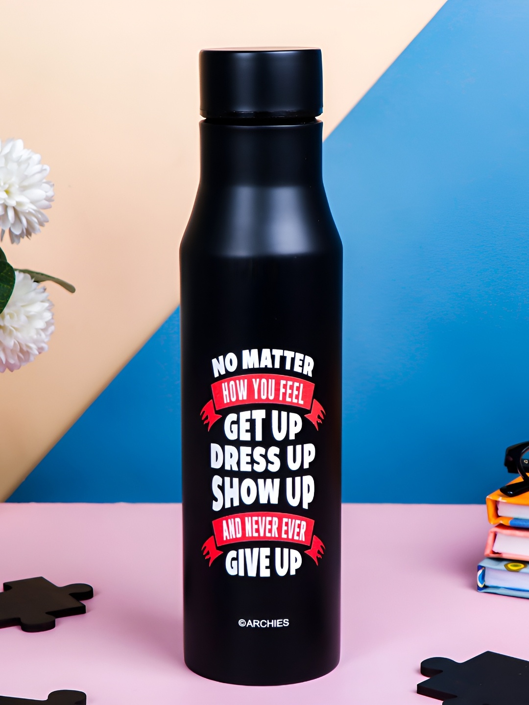 

Archies Black & White Single Metal Printed Water Bottle