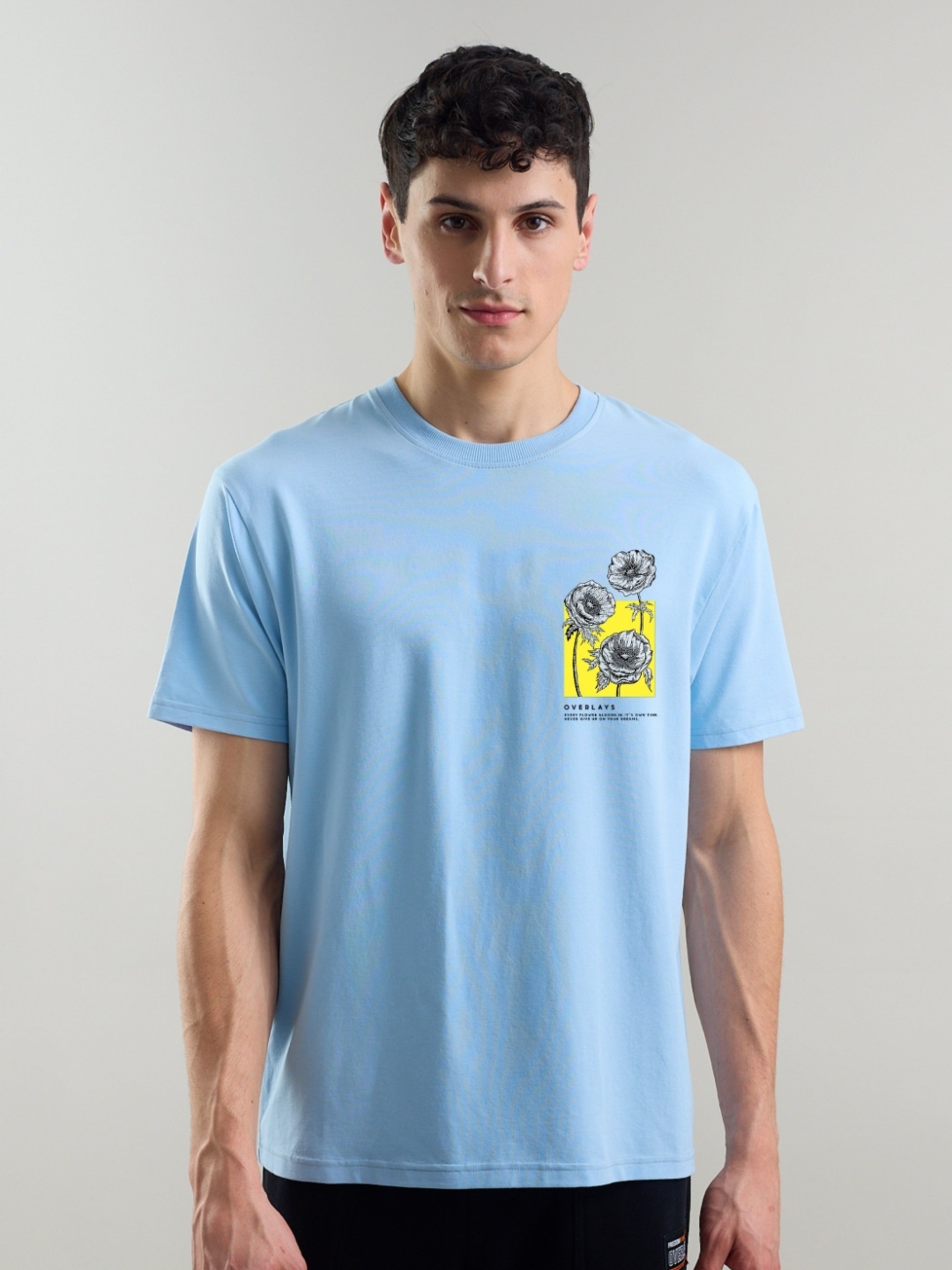 

Overlays Floral Printed Round Neck Ultra Soft Relaxed Fit Cotton T-shirt, Blue