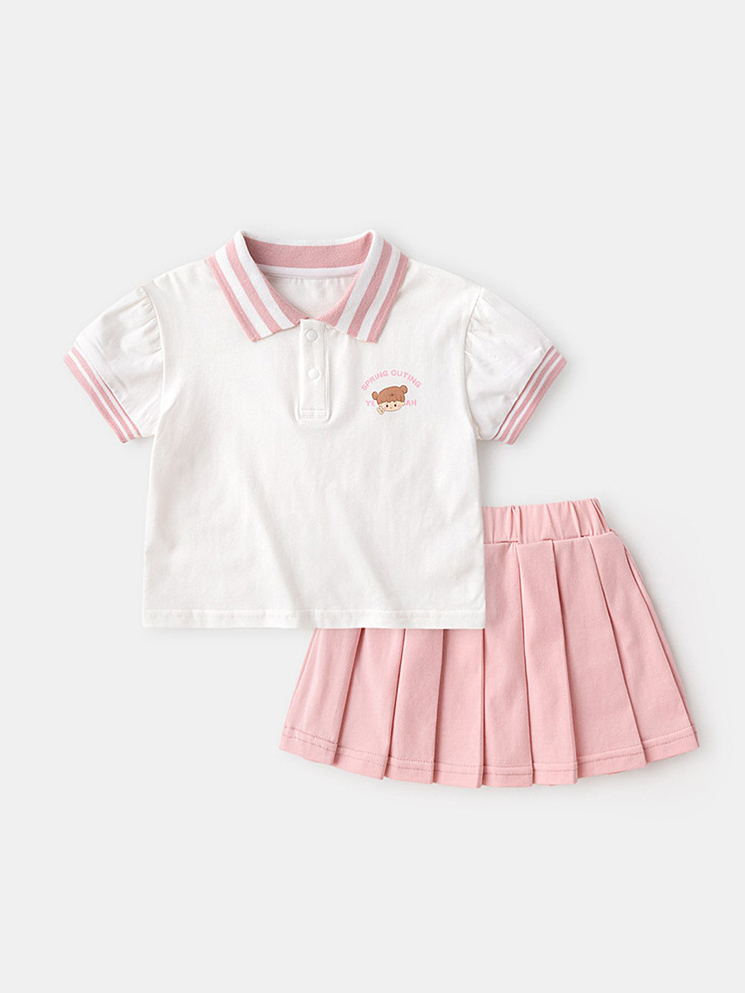 

LULU & SKY Girls Polo Collar Short Sleeves T-Shirt With Skirt, Pink