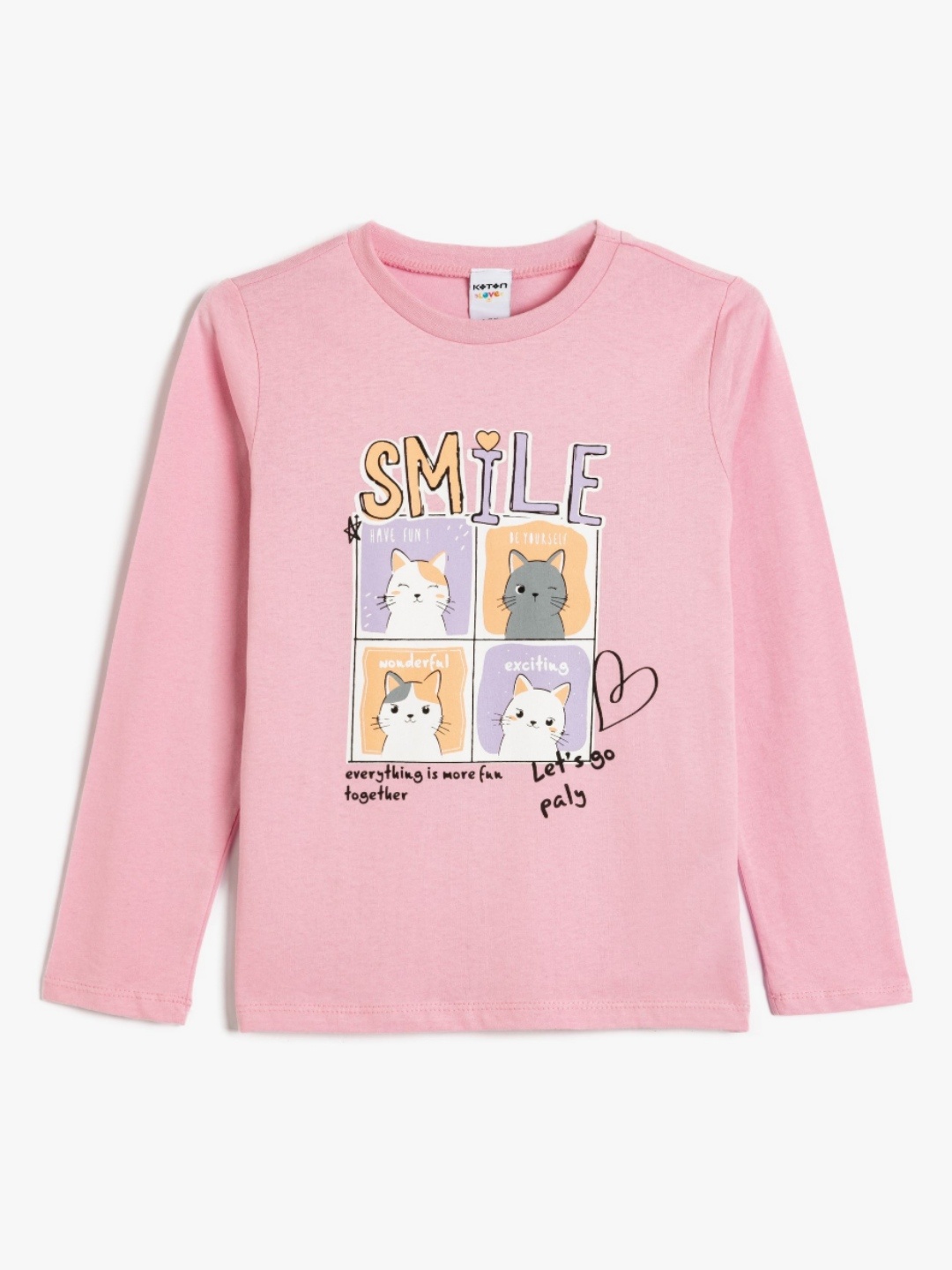 

Koton Girls Graphic Printed Round Neck Cotton T-shirt, Peach