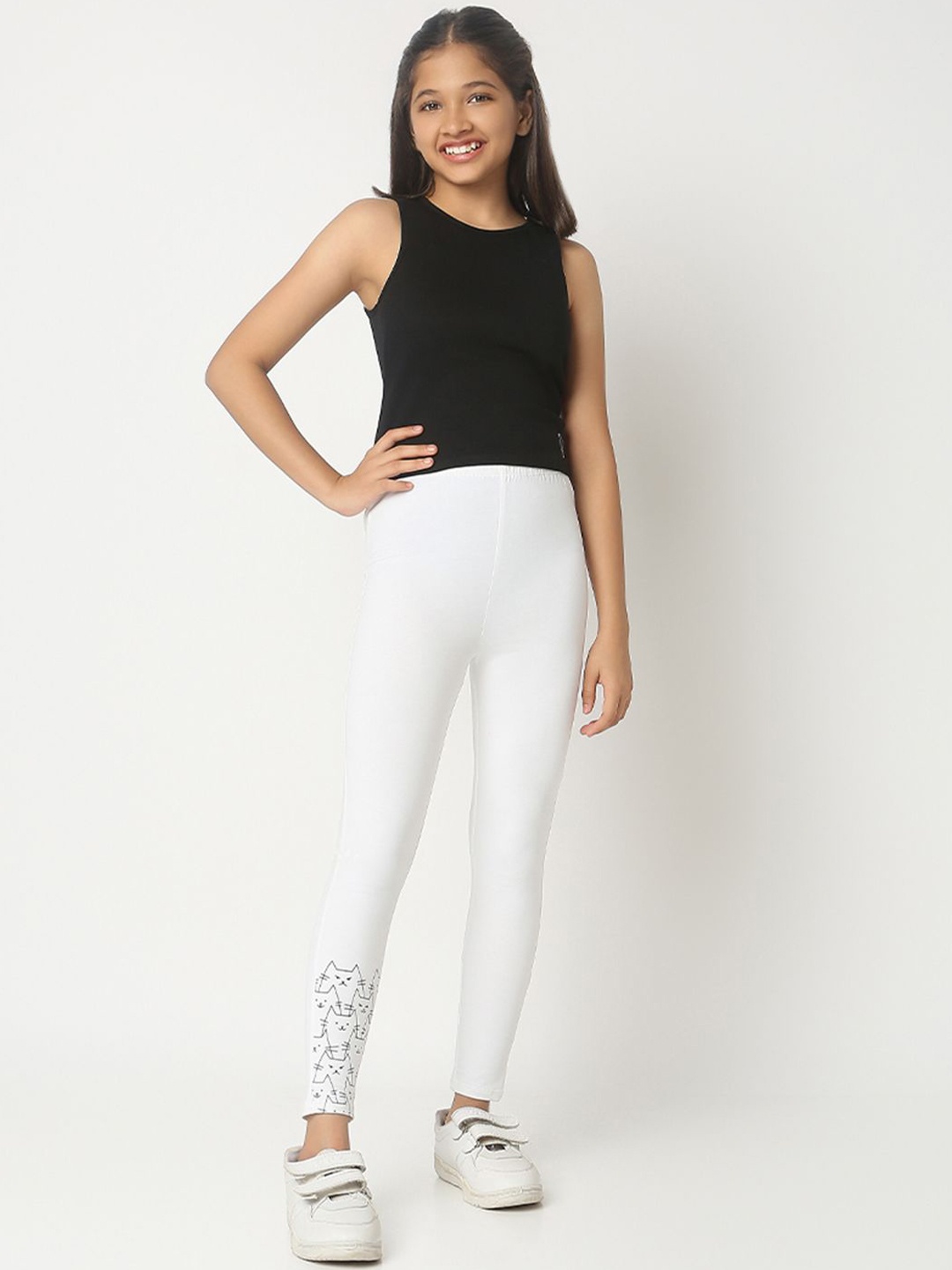 

You Got Plan B Girls Printed Ankle-Length Leggings, White