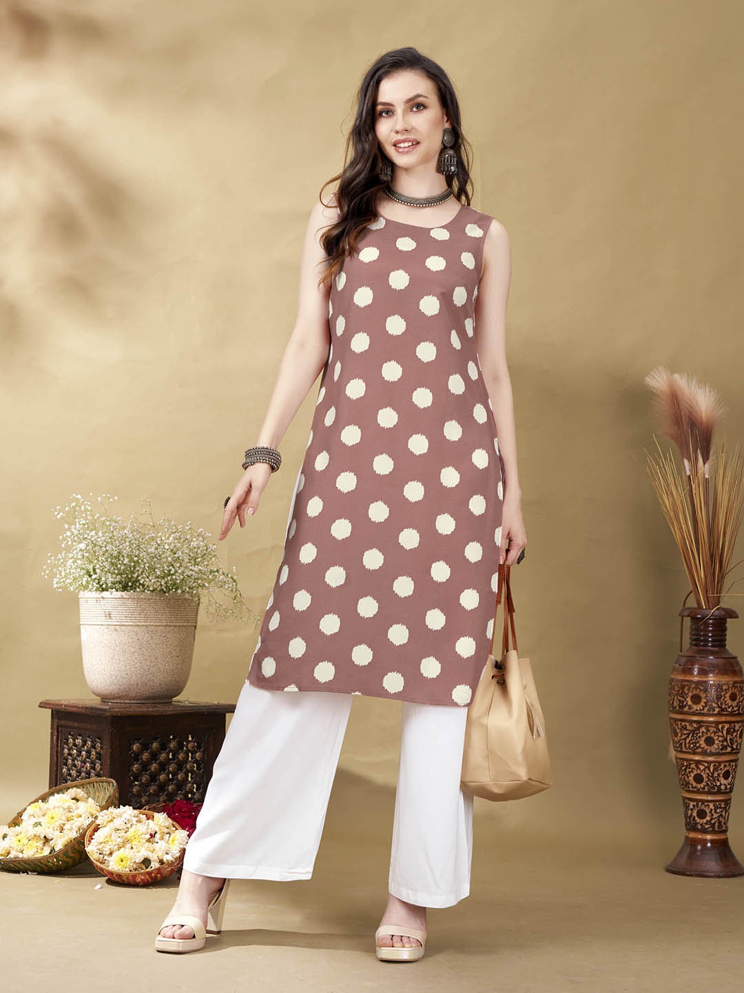 

Anouk Rustic Women Geometric Printed Kurta, Mauve
