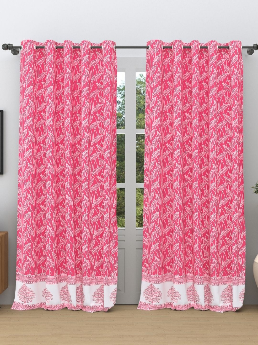 

The Craft Monk Pink & White 2 Pieces Floral Printed Pure Cotton Door Curtains