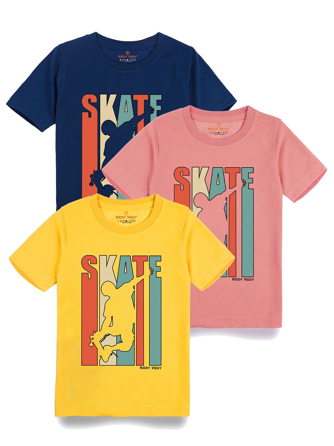 

AUSK Boys Pack Of 3 Graphic Printed Round Neck Cotton T-shirts, Peach