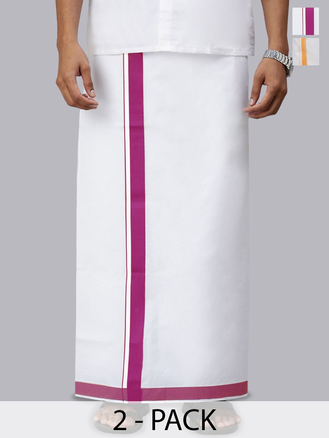

Ramraj Men Pack Of 2 Solid Dhotis With Border, White