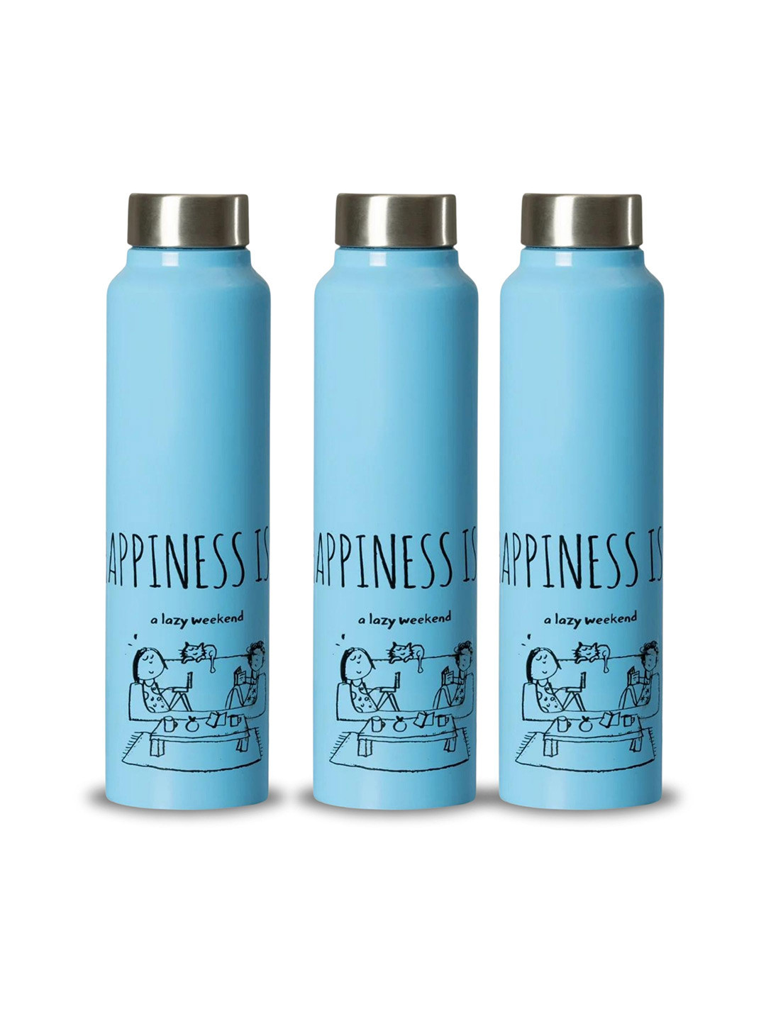 

Clay Craft Vacbott Happiness 1000Ml Single-Wall Stainless Steel BIS Approved Water Bottle, Blue