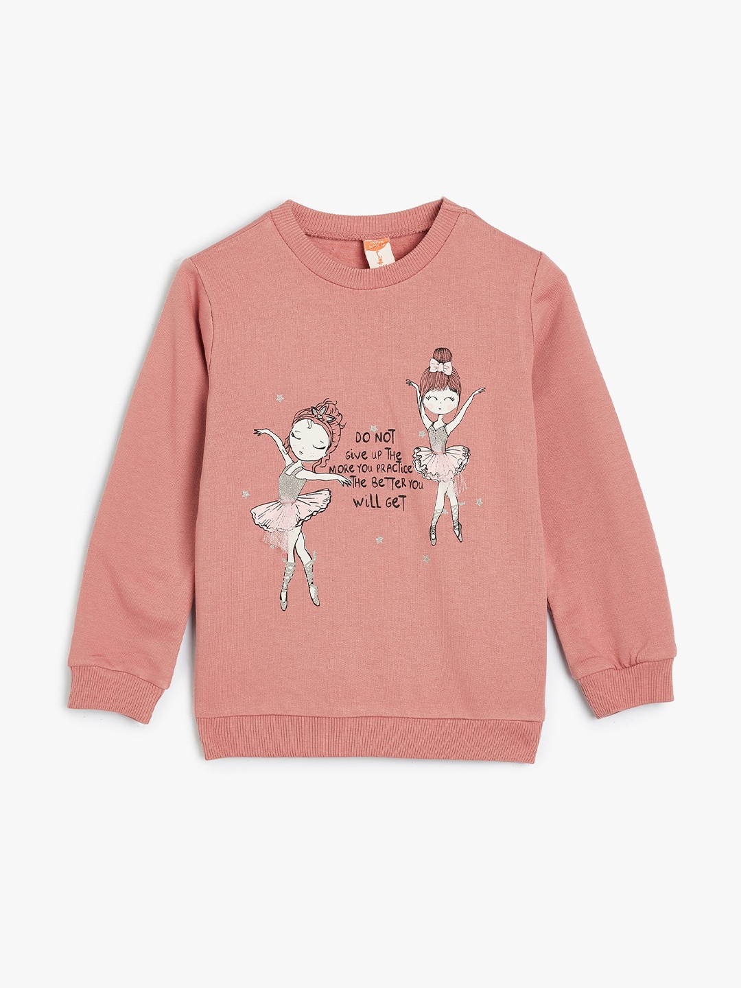 

Koton Girls Graphic Embroidered Round Neck Cotton Pullover Sweatshirt, Beige
