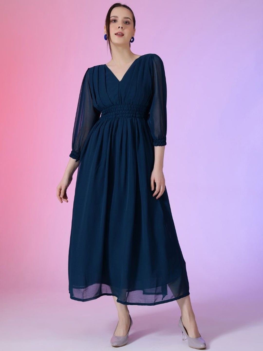 

Femvy Georgette Fit & Flare Maxi Dress, Blue