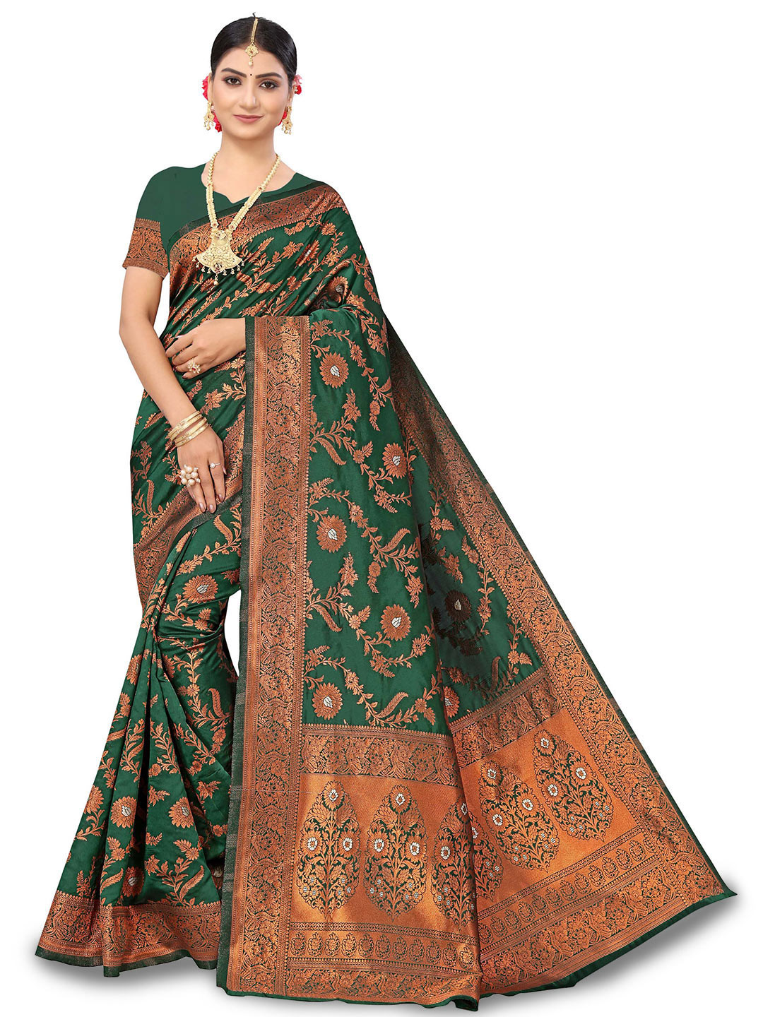 

Maroosh Floral Woven Design Zari Banarasi Saree, Green