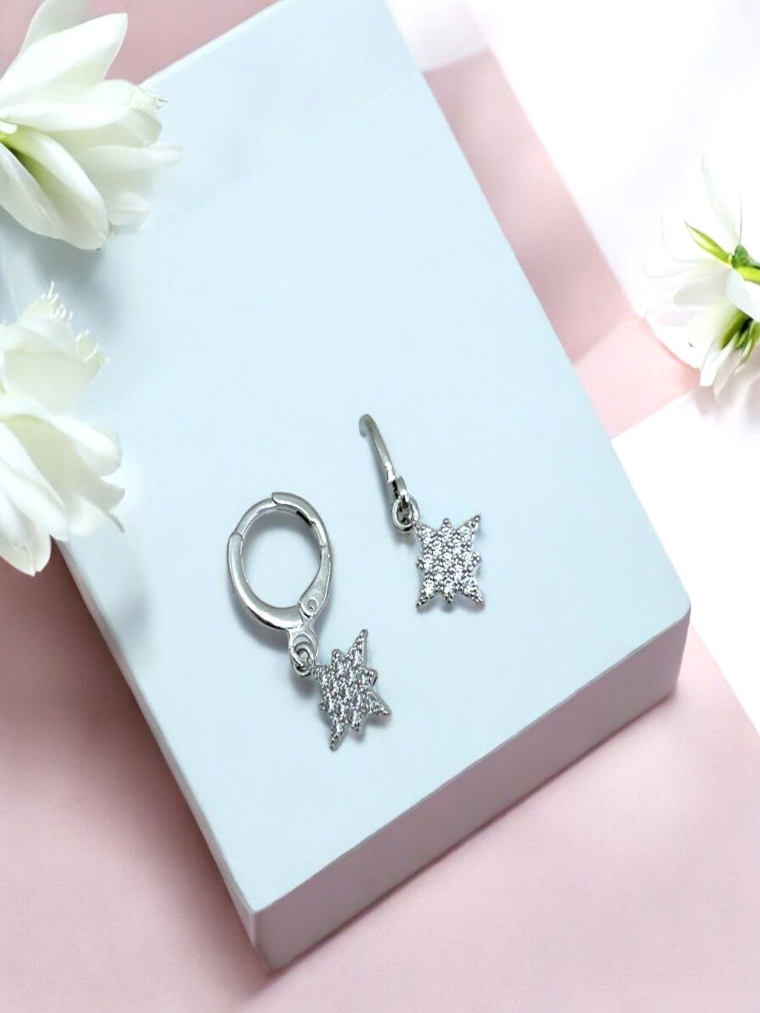 

AccessHer Stone Studded Contemporary Drop Earrings, Silver