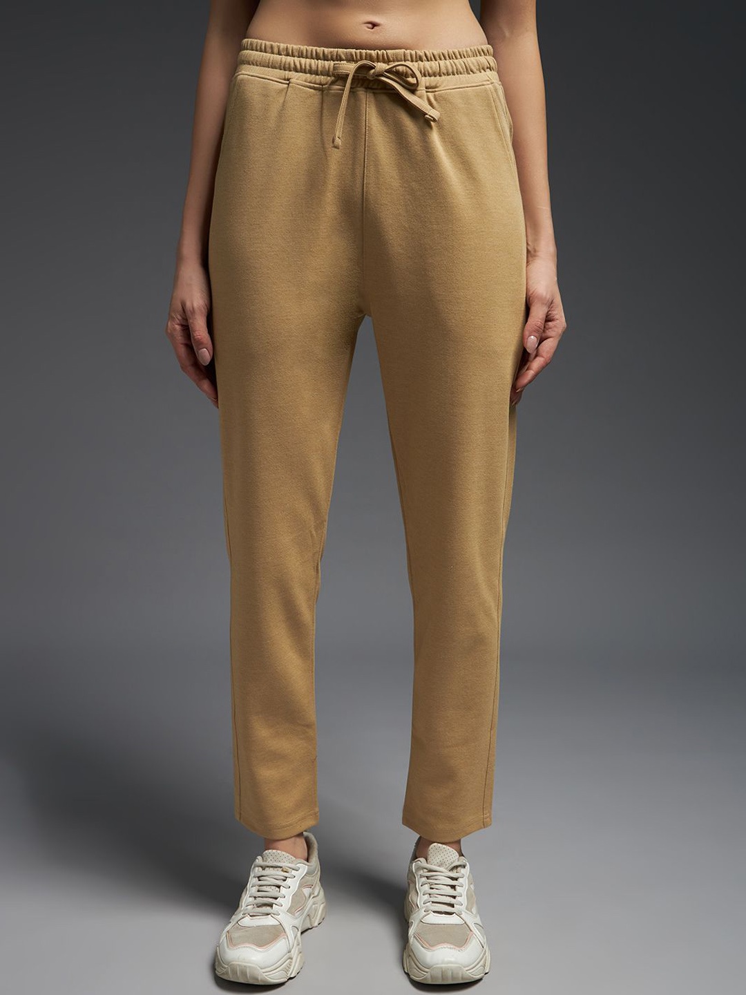 

MKH Women Cotton Mid-Rise Regular Fit Track Pants, Beige