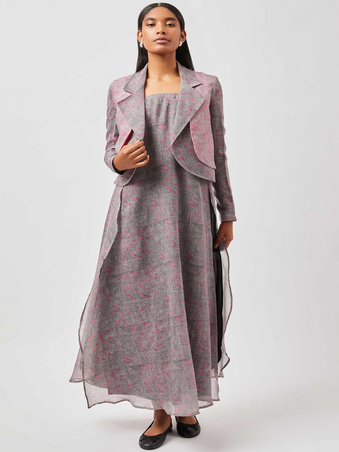 

Contemponari Womens Linen Eden Set Straight Dress With Jacket, Grey