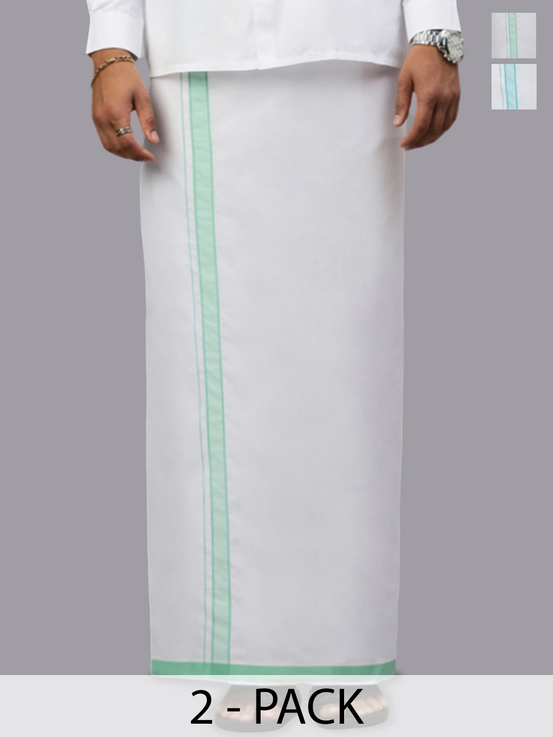 

Ramraj Pack of 2 Men Solid Dhotis With Border, White