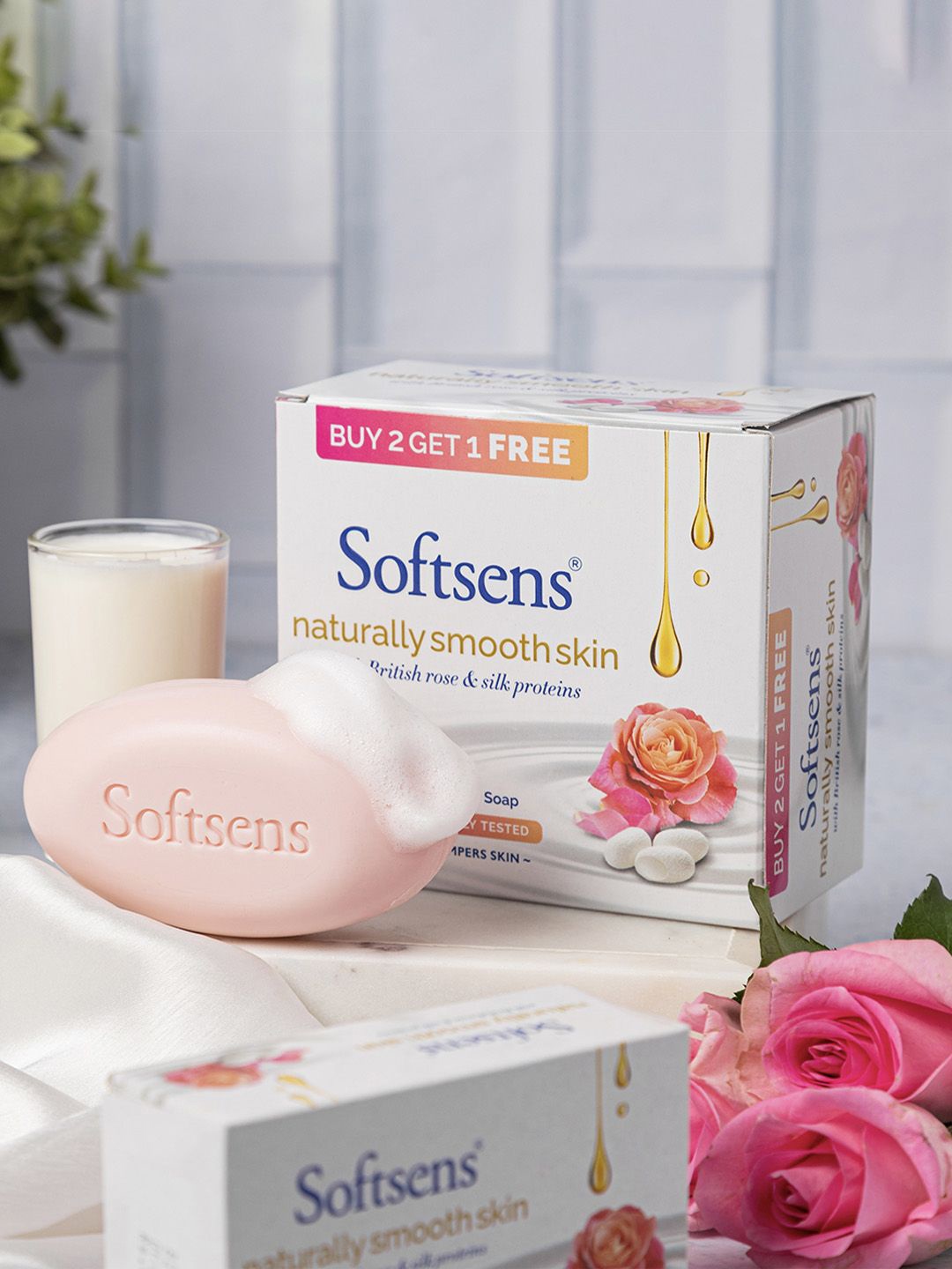 

Softsens Set Of 3 Naturally Smooth Skin Cream Bar Soap - 9 Soaps-100 g Each, Pink