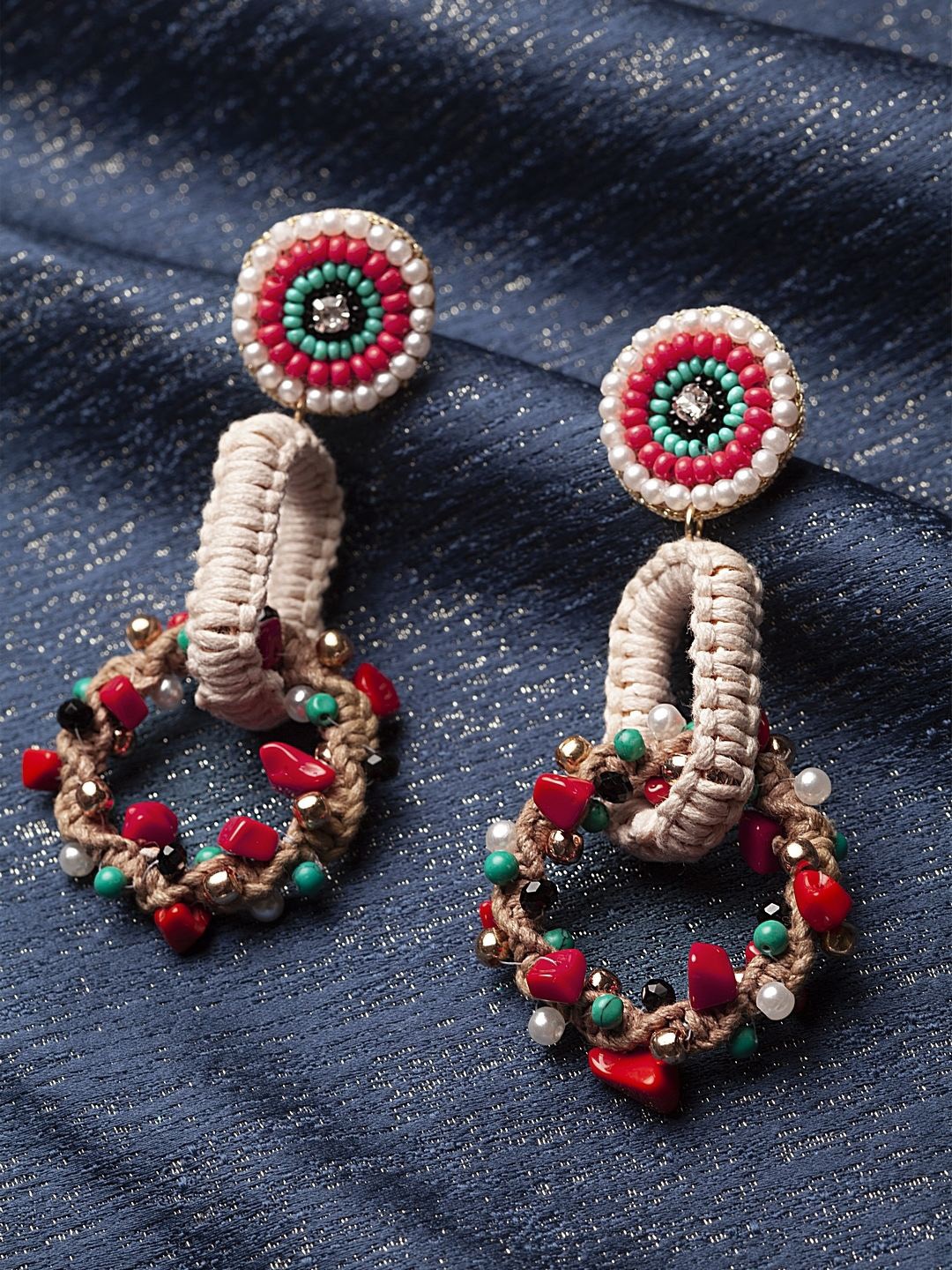 

KPOP Contemporary Beaded Drop Earrings, Red