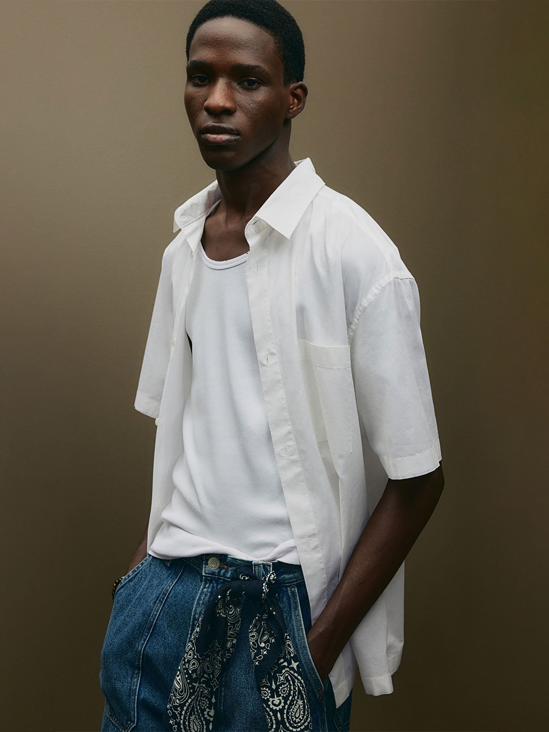 

H&M Loose Fit Short-Sleeved Pure Cotton Shirts, White