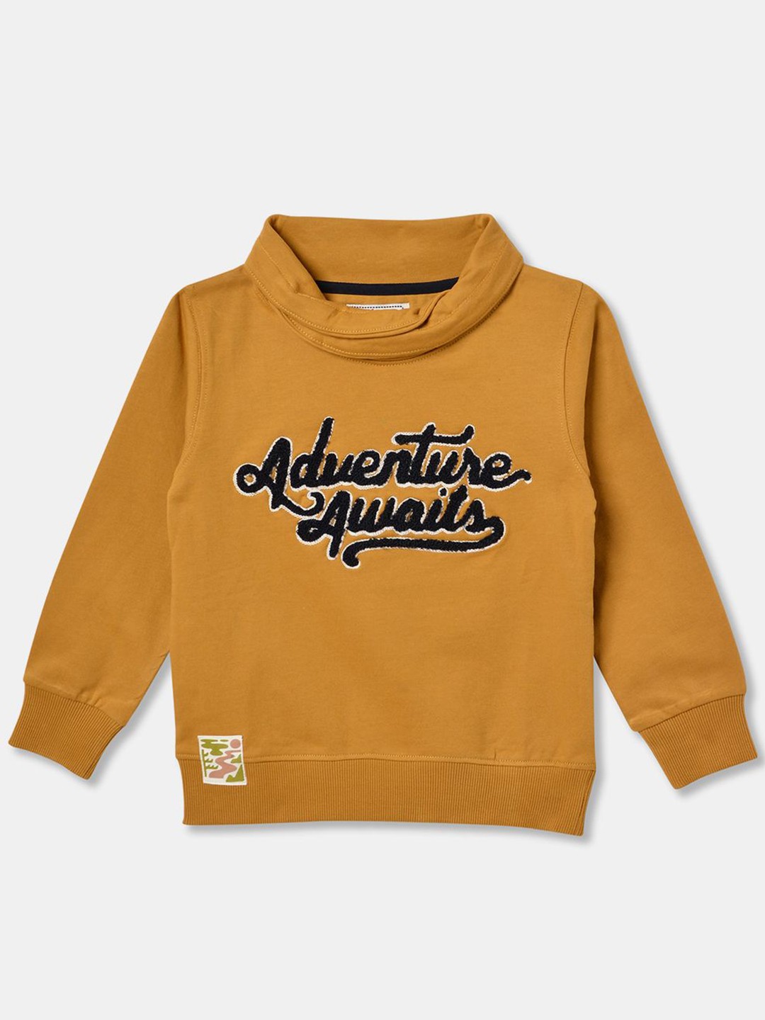 

R&B Girls Typography Printed High Neck Cotton Pullover Sweatshirt, Yellow