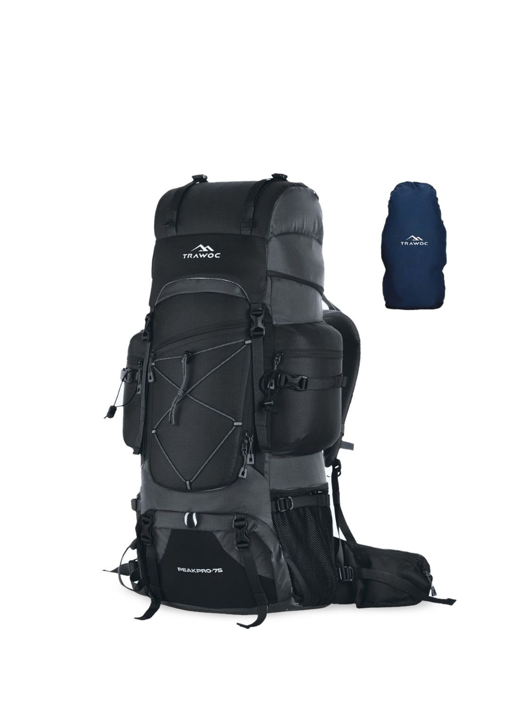 

TRAWOC PEAKPRO Solid 75L Travel Rucksack With Laptop Shoe Compartment, Black
