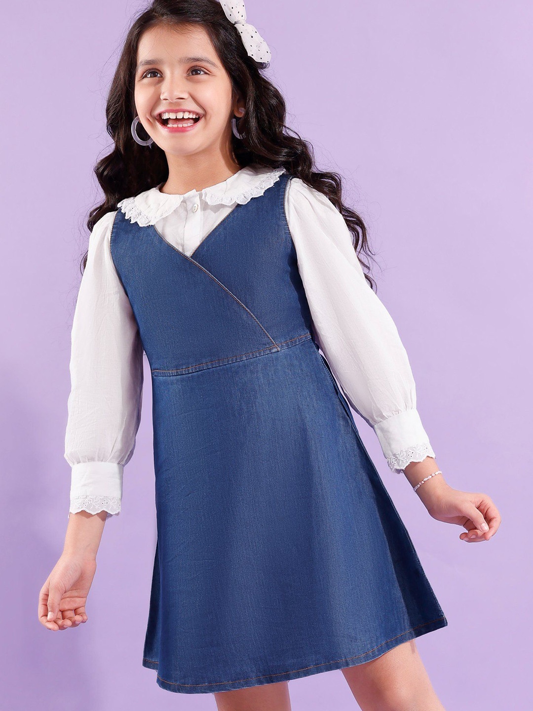 

Hola Bonita Girls Round Neck Cotton Fit & Flare Dress, Blue