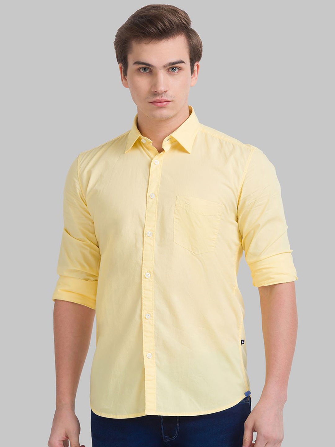 

Parx Men Cutaway Collar Solid Cotton Slim Fit Casual Shirt, Yellow